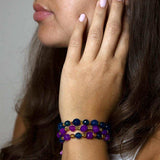 Indigo Blue Purple Agate Stack Golden Bracelet Set - Barse Jewelry - Flyclothing LLC
