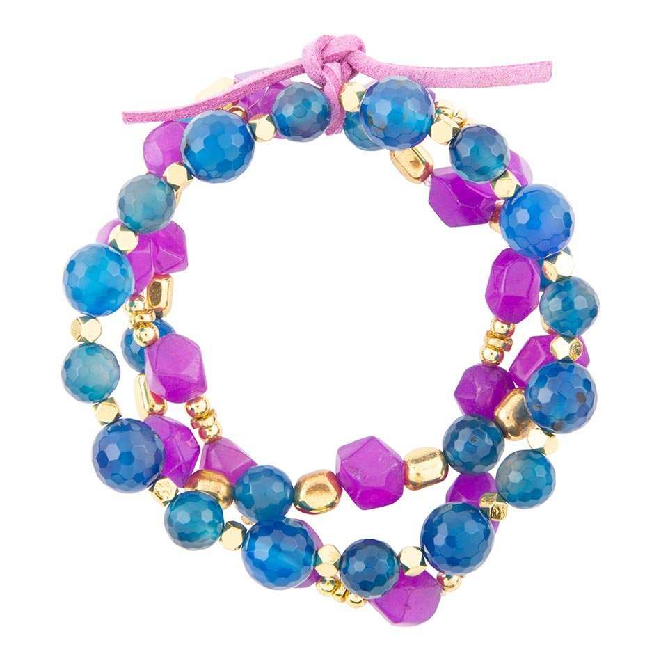 Indigo Blue Purple Agate Stack Golden Bracelet Set - Barse Jewelry - Flyclothing LLC