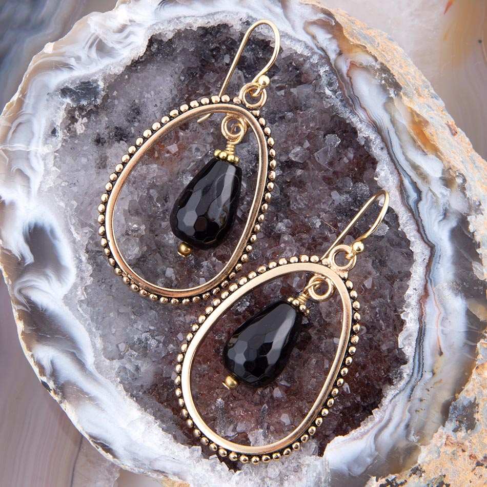 Inline Black Onyx Drop Golden Earrings - Barse Jewelry - Flyclothing LLC