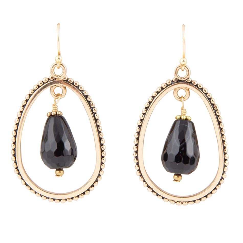 Inline Black Onyx Drop Golden Earrings - Barse Jewelry - Flyclothing LLC