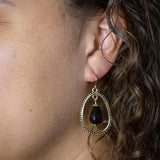 Inline Black Onyx Drop Golden Earrings - Barse Jewelry - Flyclothing LLC