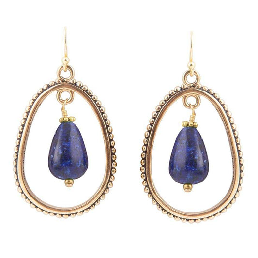 Inline Blue Lapis Drop Golden Earrings - Barse Jewelry - Flyclothing LLC