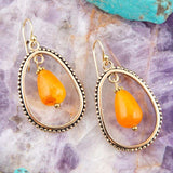 Inline Orange Jade Drop Golden Earrings - Barse Jewelry - Flyclothing LLC