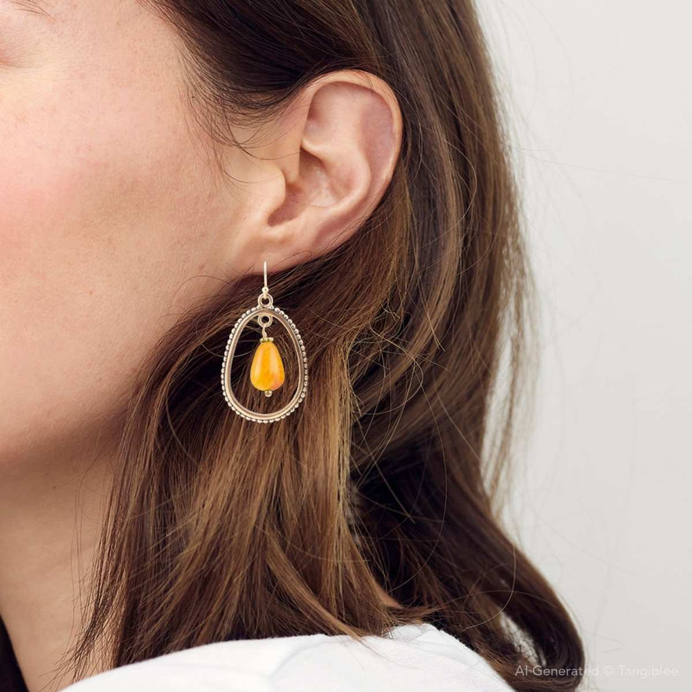 Inline Orange Jade Drop Golden Earrings - Barse Jewelry - Flyclothing LLC