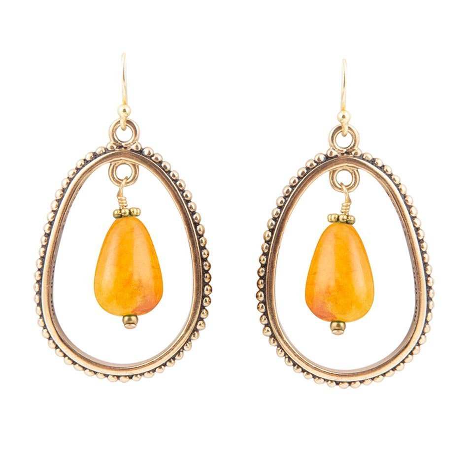 Inline Orange Jade Drop Golden Earrings - Barse Jewelry - Flyclothing LLC