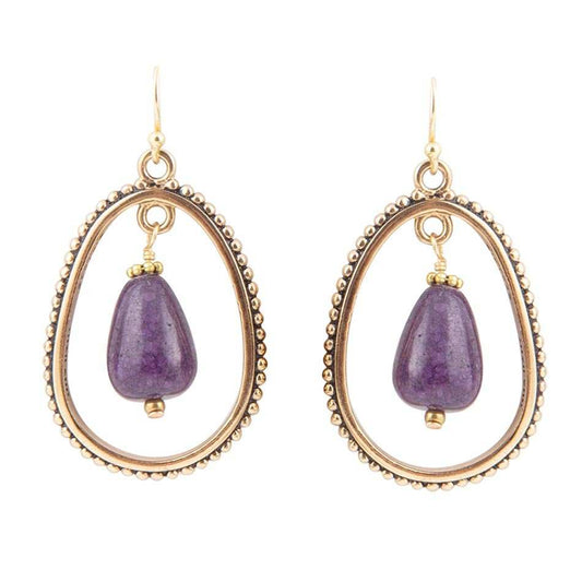 Inline Purple Jade Drop Golden Earrings - Barse Jewelry - Flyclothing LLC