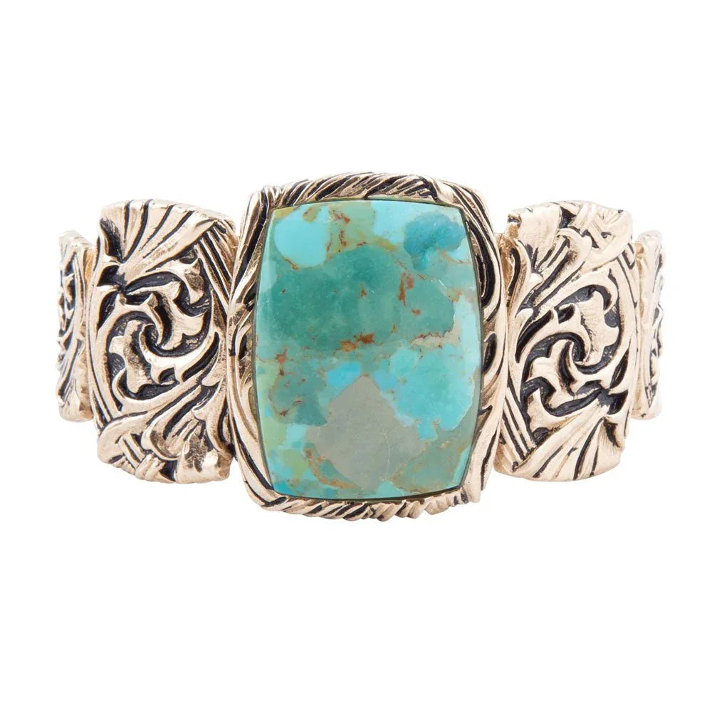 Jacquard Blue Turquoise Solid Golden Cuff Bracelet - Barse Jewelry - Flyclothing LLC