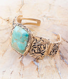 Jacquard Blue Turquoise Solid Golden Cuff Bracelet - Barse Jewelry - Flyclothing LLC