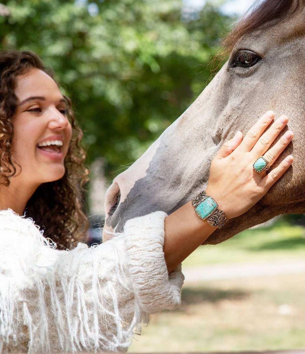 Jacquard Blue Turquoise Solid Golden Cuff Bracelet - Barse Jewelry - Flyclothing LLC