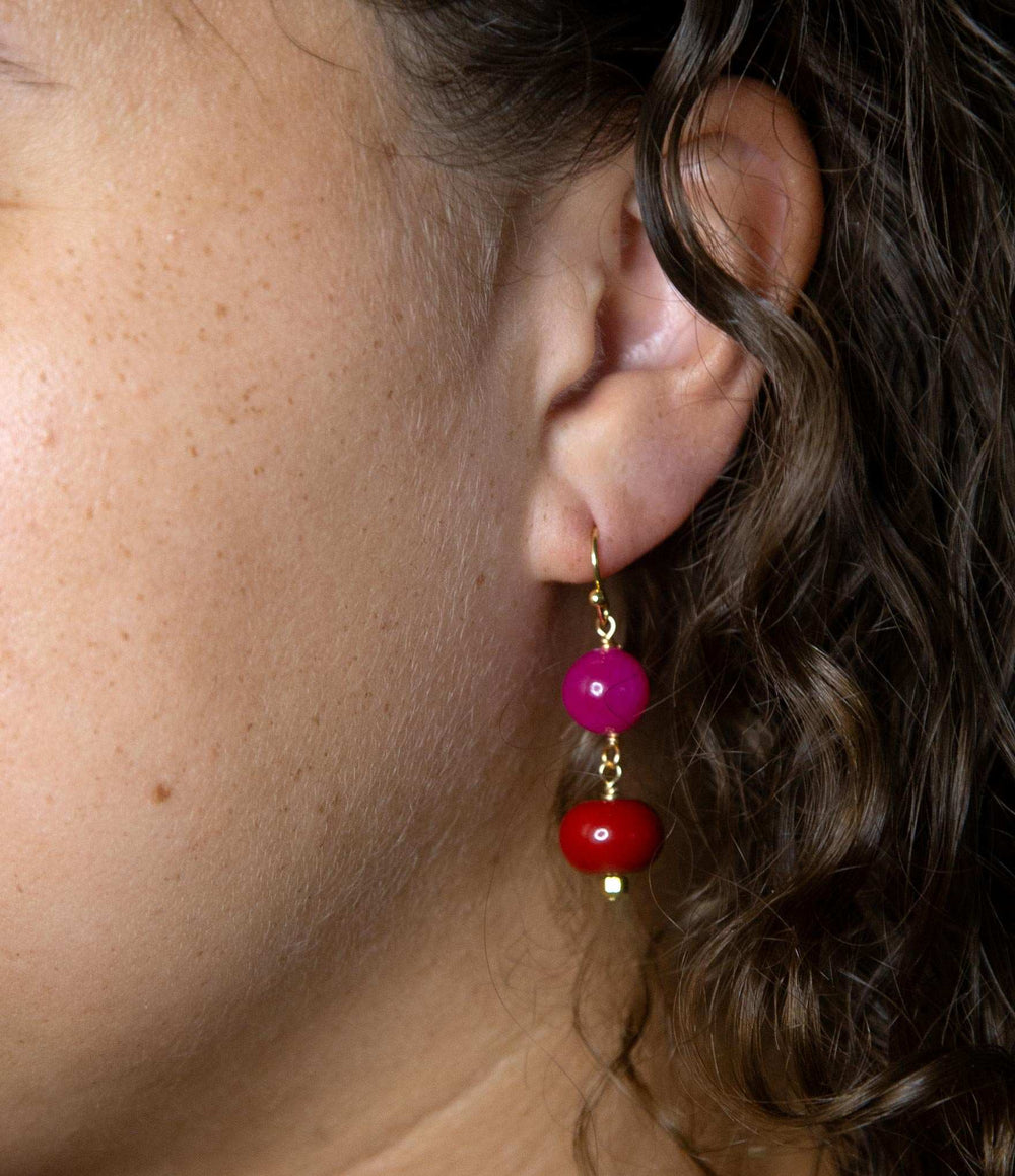 Jade Pink Fuchsia Sunset Red Golden Drop Earrings - Barse Jewelry - Flyclothing LLC