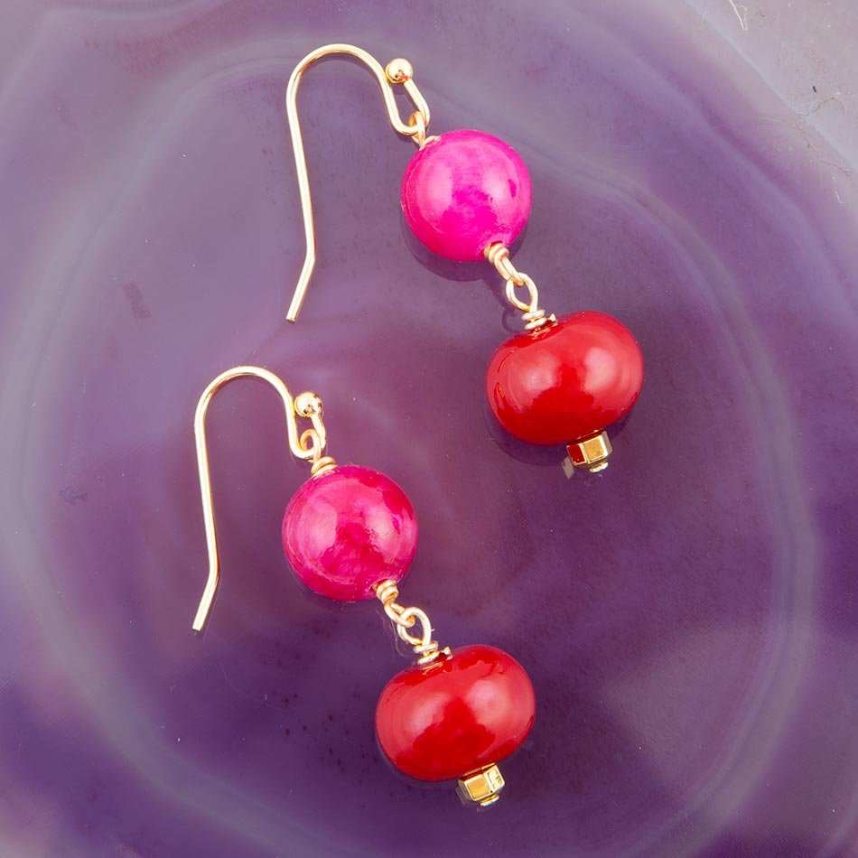Jade Pink Fuchsia Sunset Red Golden Drop Earrings - Barse Jewelry - Flyclothing LLC