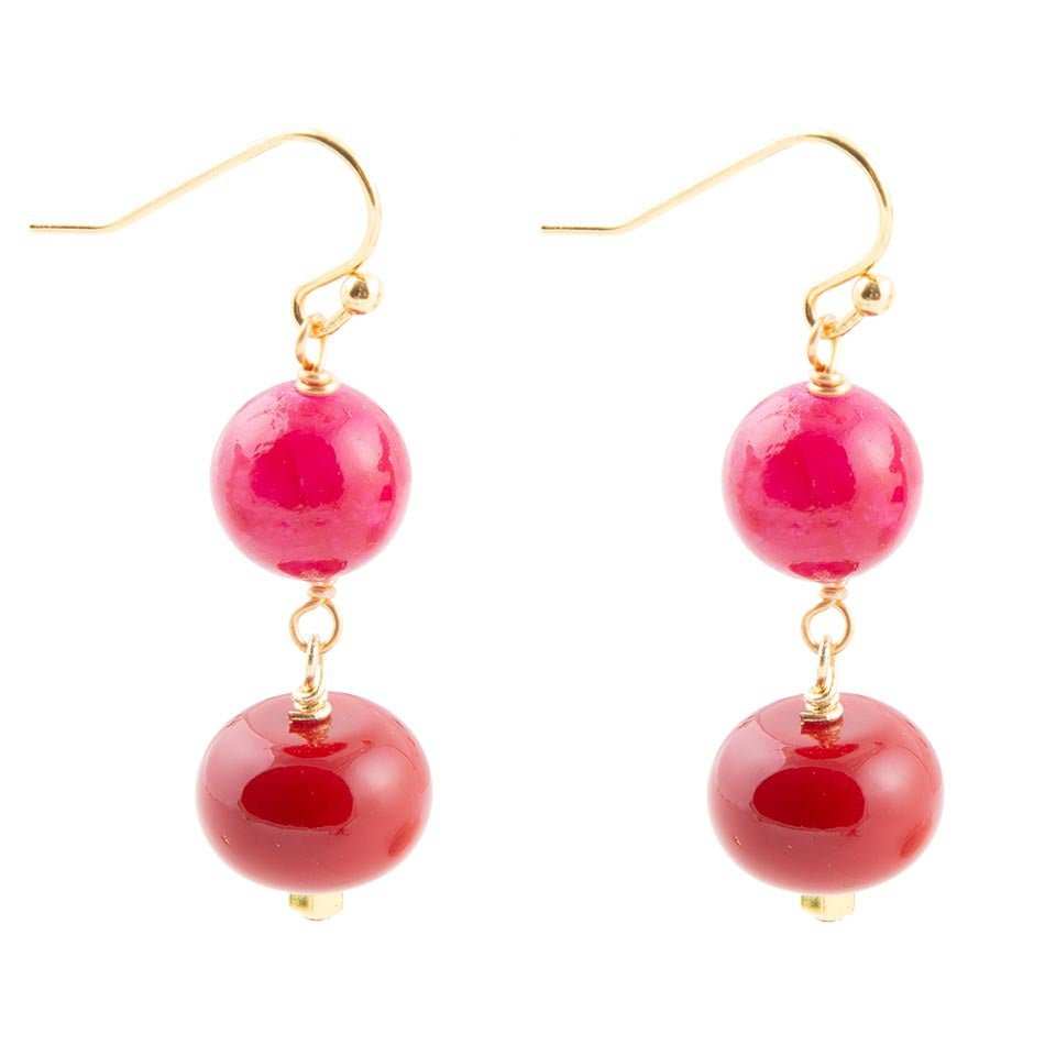 Jade Pink Fuchsia Sunset Red Golden Drop Earrings - Barse Jewelry - Flyclothing LLC