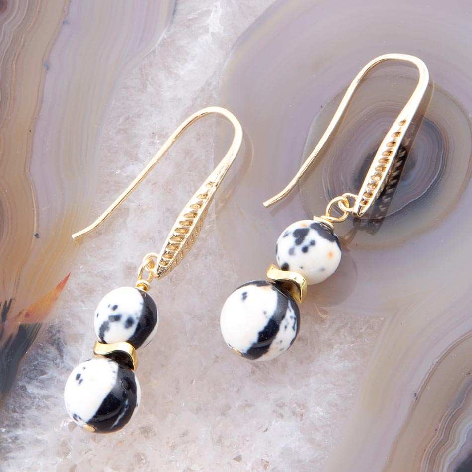 Agate Black and White Neutrals Golden Drop Earrings - Barse Jewelry - Flyclothing LLC