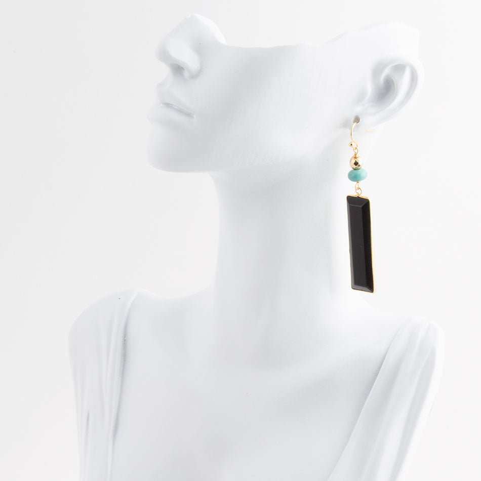 Jett Black Onyx Linear Golden Drop Earrings - Barse Jewelry - Flyclothing LLC
