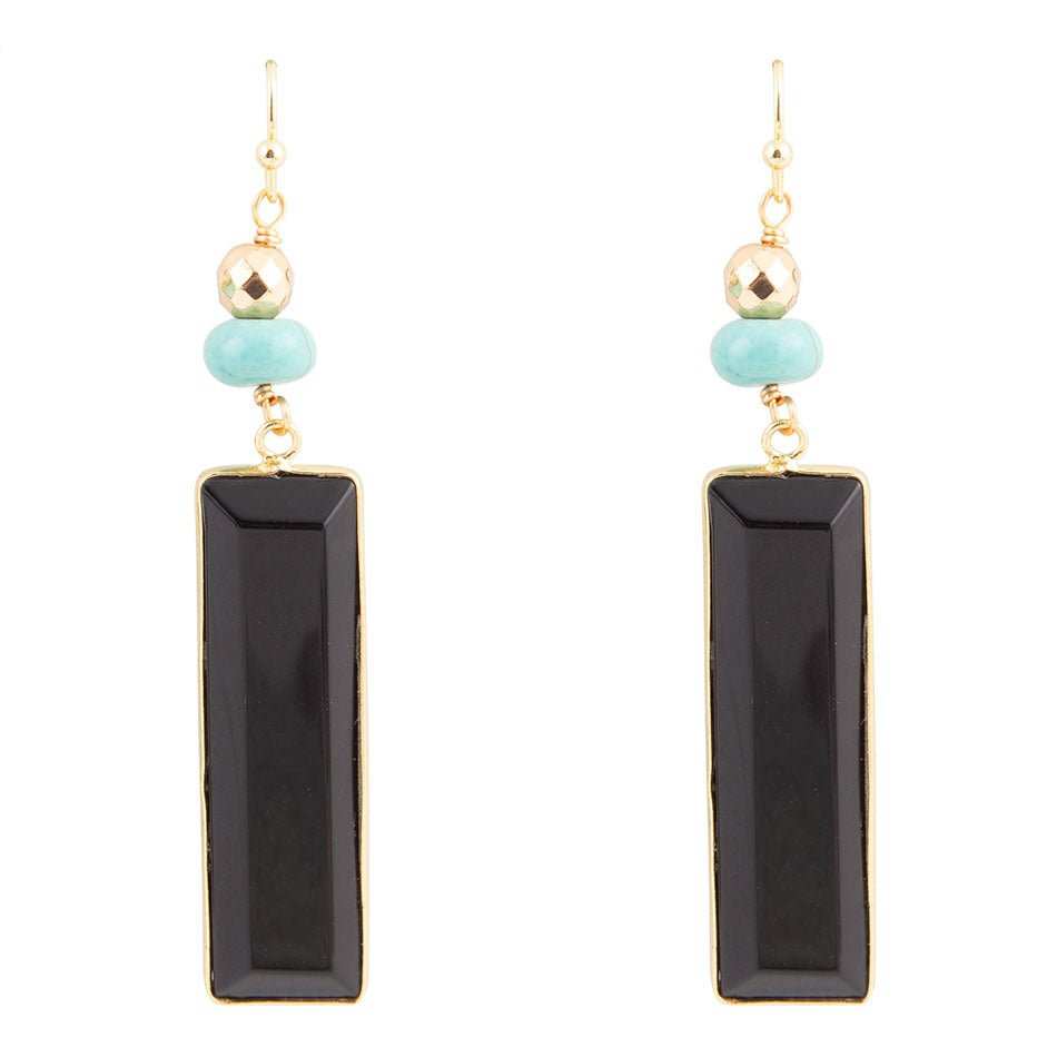 Jett Black Onyx Linear Golden Drop Earrings - Barse Jewelry - Flyclothing LLC