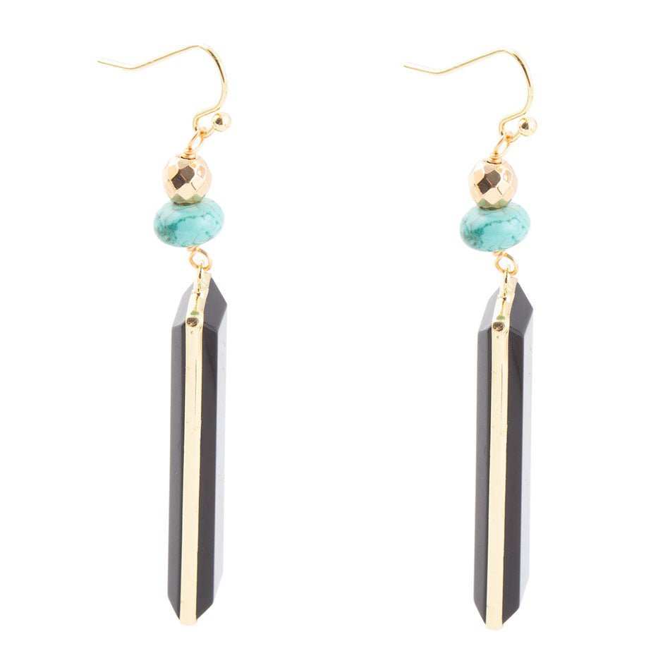 Jett Black Onyx Linear Golden Drop Earrings - Barse Jewelry - Flyclothing LLC