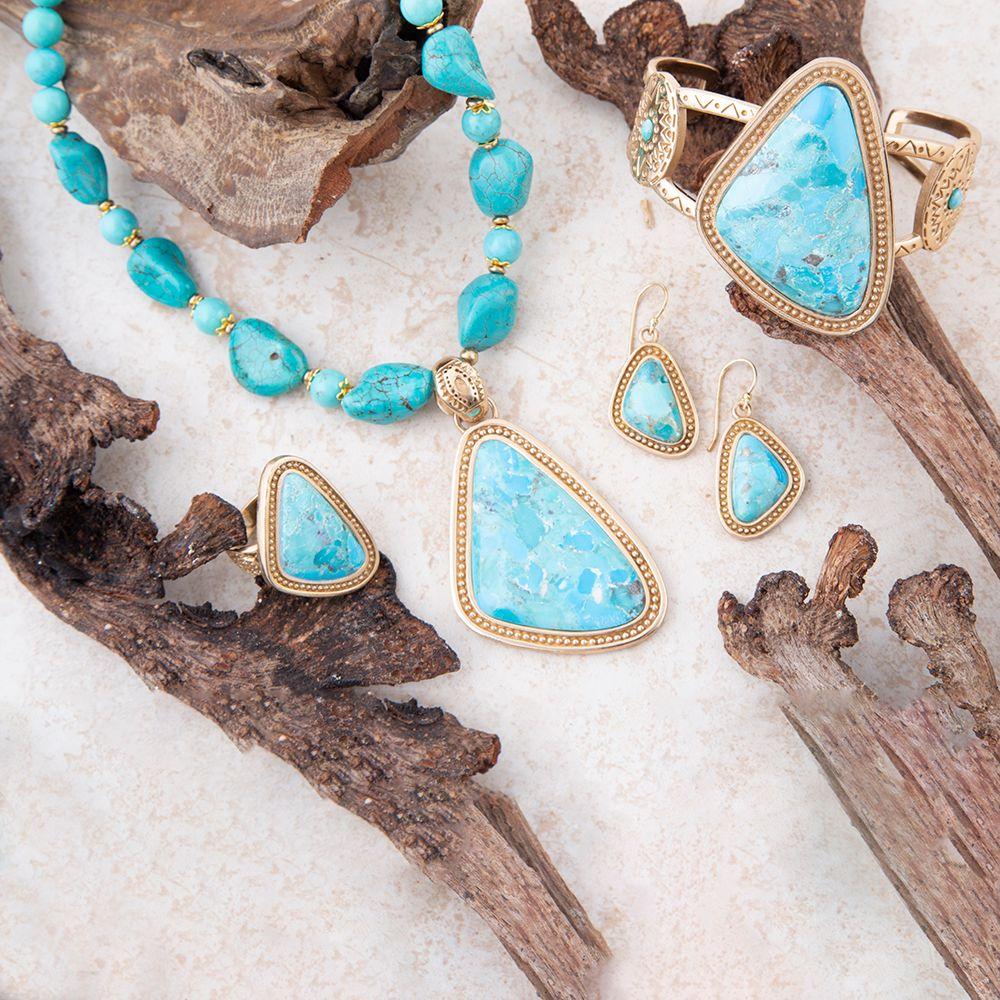 Blue Turquoise Triangle Golden Pendant Necklace - Barse Jewelry - Flyclothing LLC