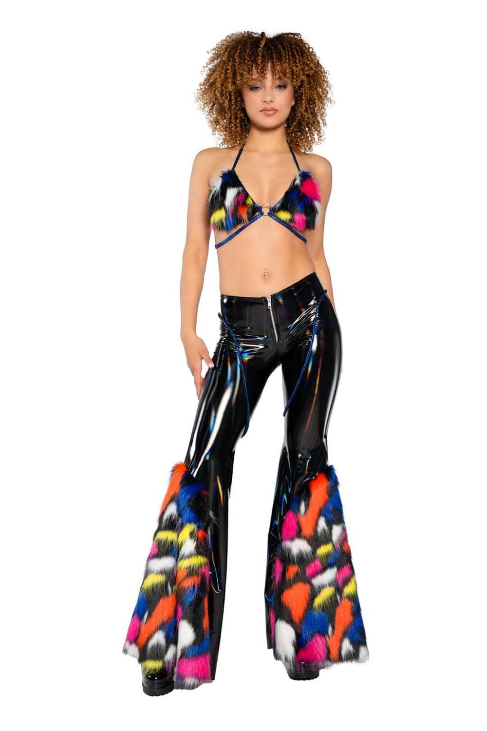J Valentine Holo PVC/Faux Fur Bell-Bottom Pant - J. Valentine - Flyclothing LLC