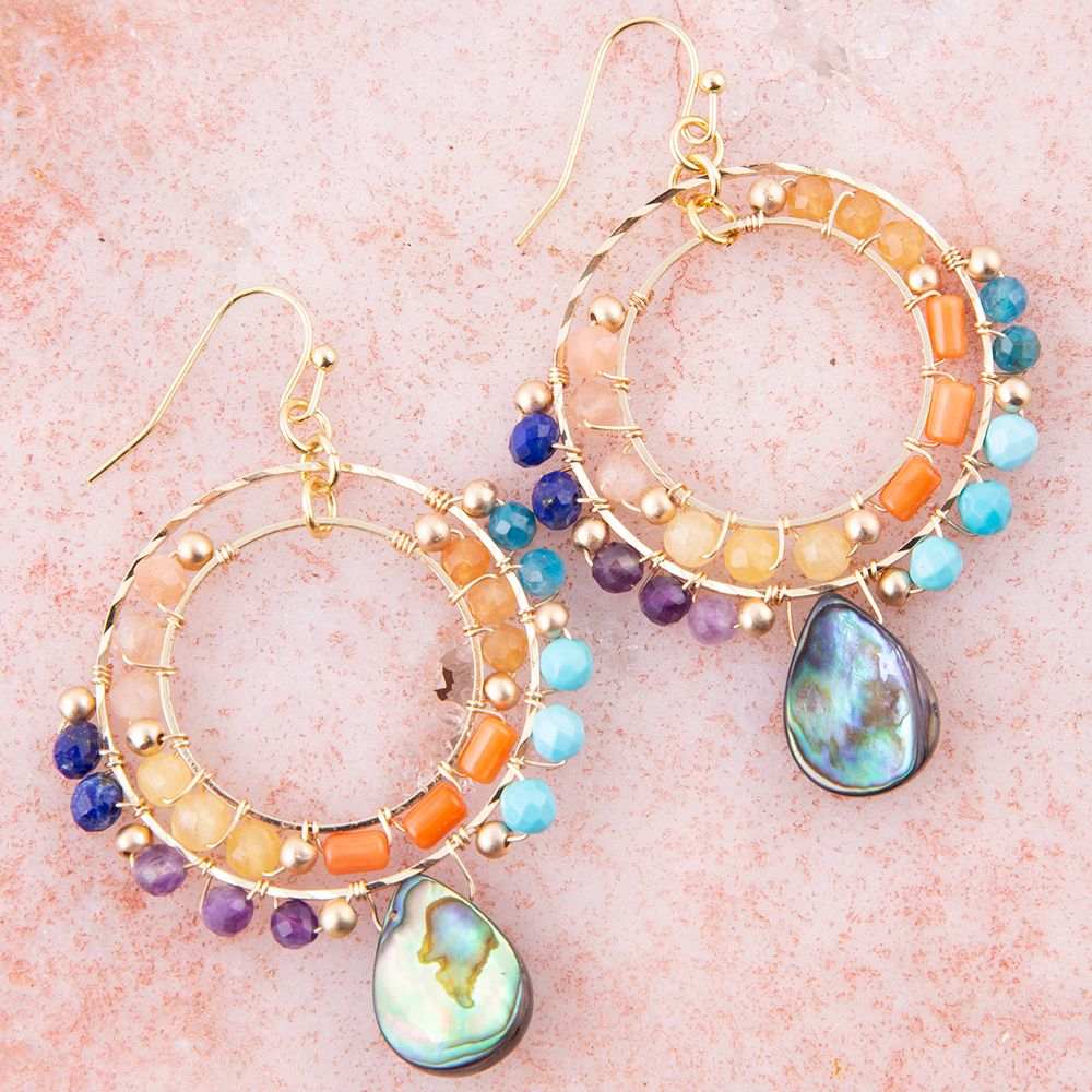 Kaleidoscope Multistone Golden Chandelier Earrings - Barse Jewelry - Flyclothing LLC