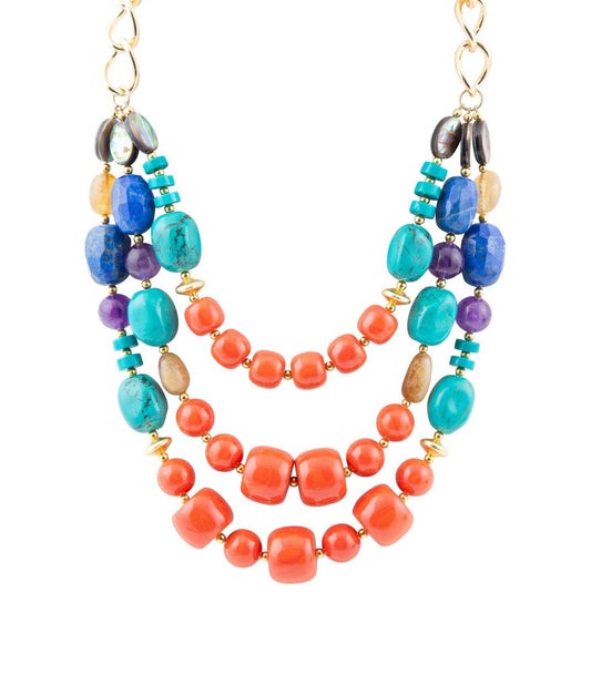 Kaleidoscope Multistone Statement Golden Necklace - Barse Jewelry - Flyclothing LLC