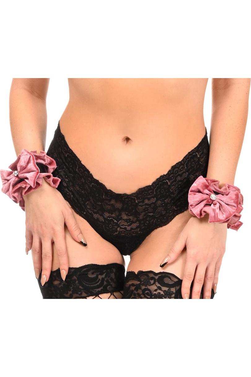 Daisy Corsets Kitten Collection Dusty Rose Velvet Wristlets (Set of 2) - Daisy Corsets - Flyclothing LLC