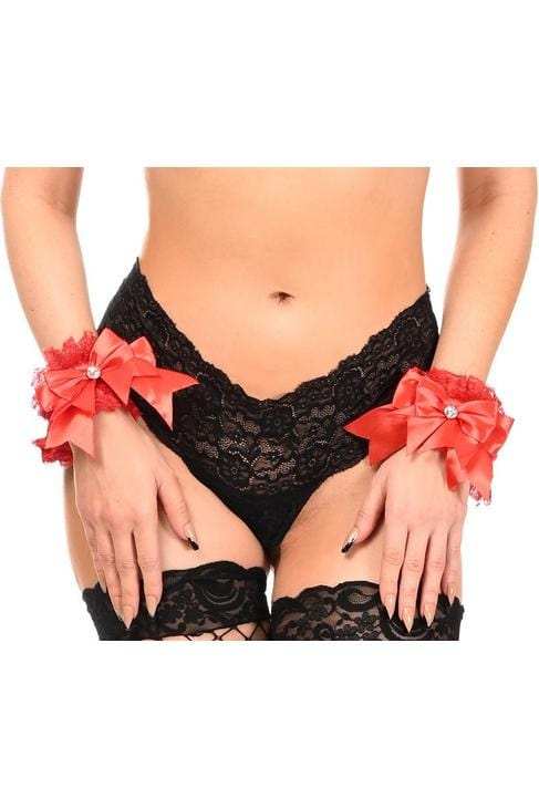 Daisy Corsets Kitten Collection Red/Red Lace Wristlets (Set of 2) - Daisy Corsets - Flyclothing LLC