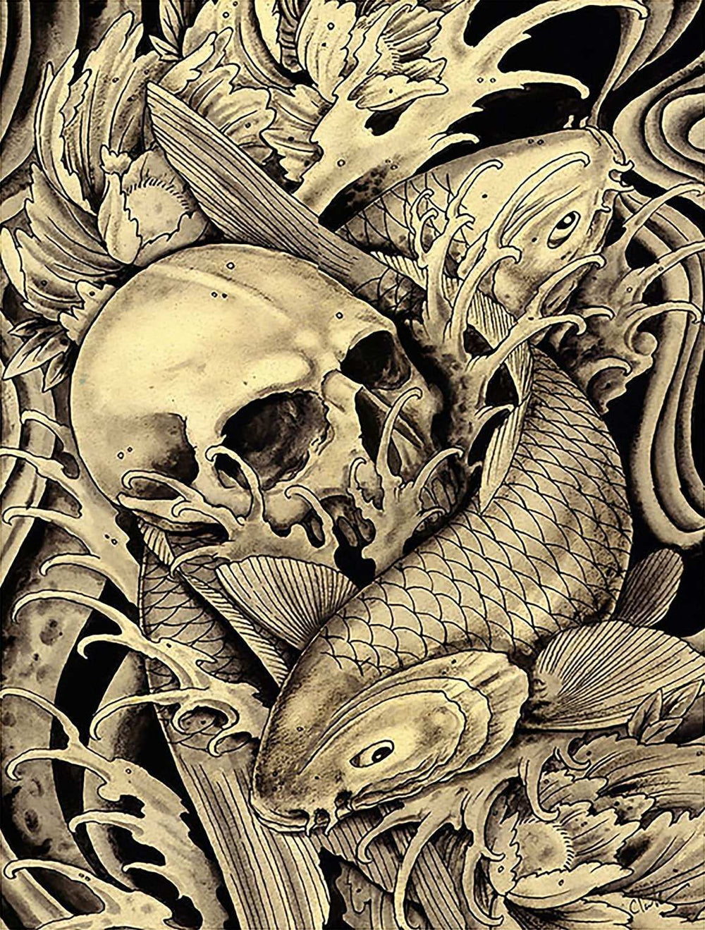 Black Market Art Company Koi & Skull Print - Black Market Art Company - Flyclothing LLC