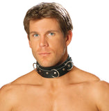Elegant Moments Black Leather Collar W/ 3 O Rings L9066 - Elegant Moments - Flyclothing LLC