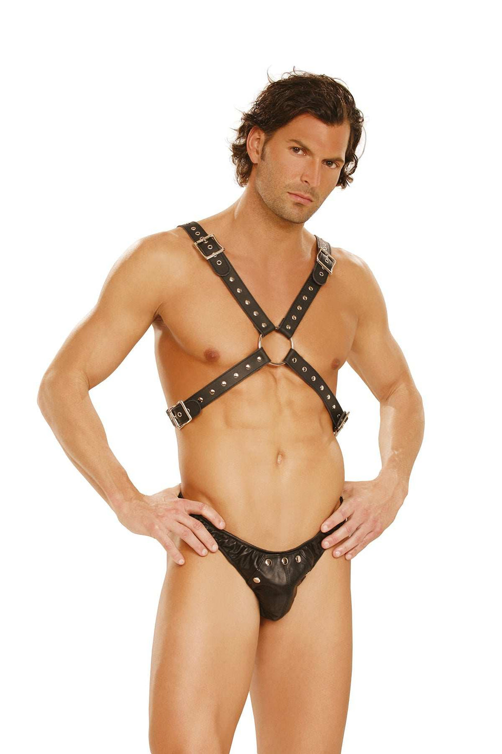 Elegant Moments Black Men's Leather Thong With Snaps L9146 - Elegant Moments - Flyclothing LLC