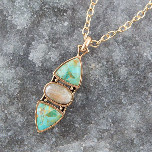 Labradorite and Turquoise Pendant Necklace - Barse Jewelry - Flyclothing LLC