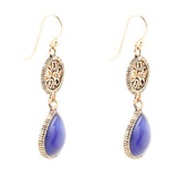 Lace Blue Agate Drop Golden Earrings - Barse Jewelry - Flyclothing LLC