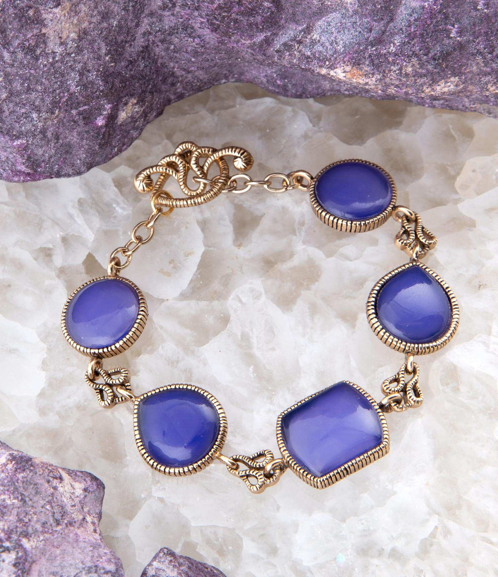 Lace Blue Agate Link Golden Bracelet - Barse Jewelry - Flyclothing LLC