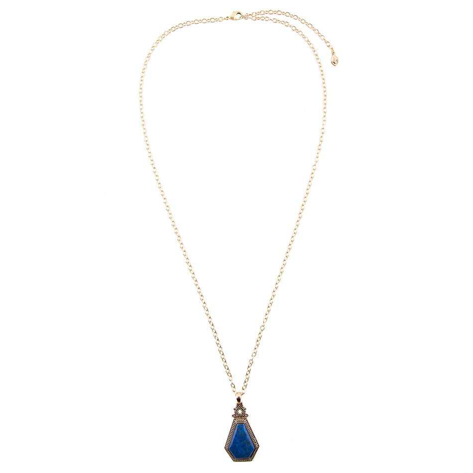 Blue Lapis Golden Elongated Pendant Necklace - Barse Jewelry - Flyclothing LLC