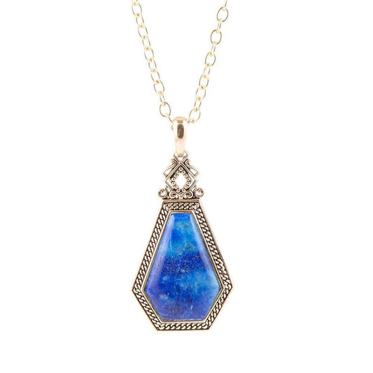 Blue Lapis Golden Elongated Pendant Necklace - Barse Jewelry - Flyclothing LLC