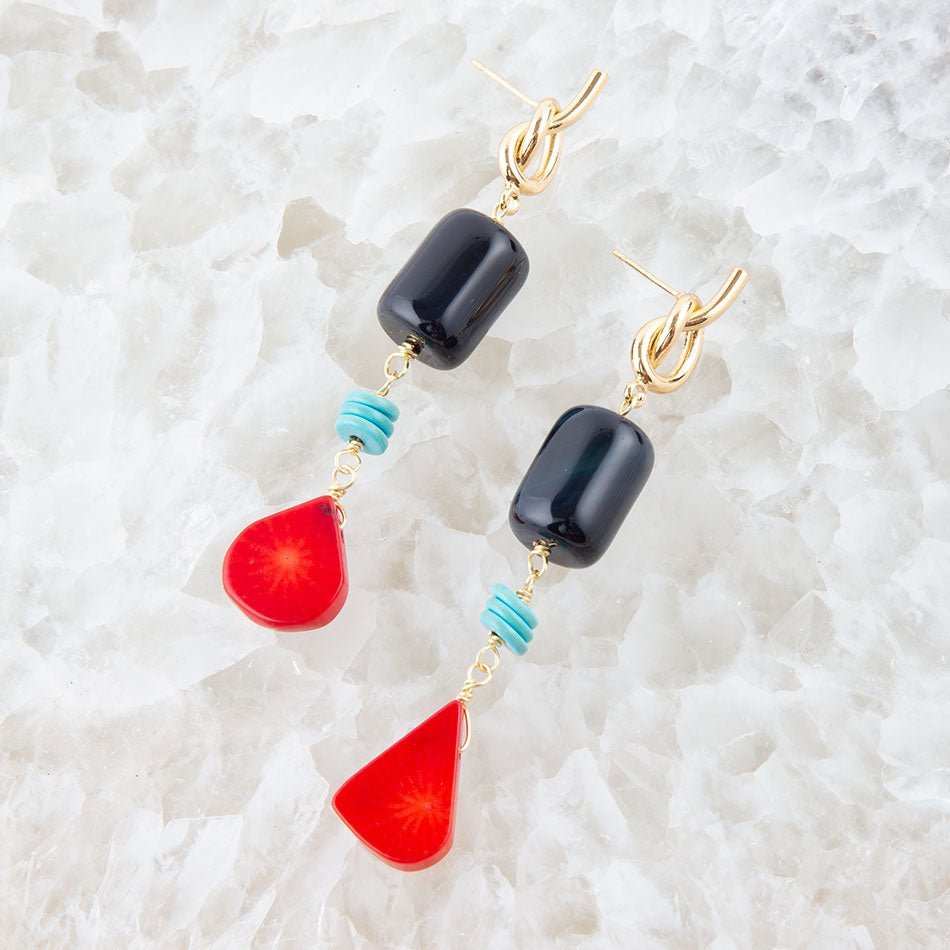 Lapis and Coral Post Drop Earrings - Barse Jewelry - Flyclothing LLC