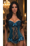 Daisy Corsets Lavish Dark Teal Lycra & Lace Hook & Eye Stretch Bustier Corset - Daisy Corsets - Flyclothing LLC