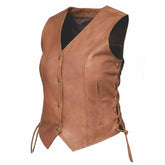 Leah - Ladies Brown Leather Vest - Unik Just for Bikers - Flyclothing LLC