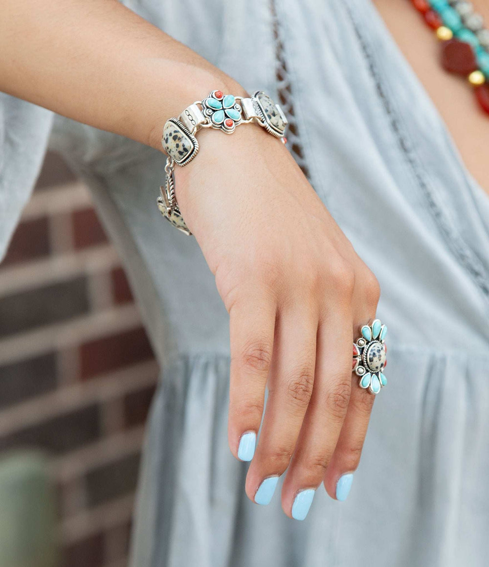 Legacy Blue Turquoise and Dalmatian Jasper Golden Bracelet - Barse Jewelry - Flyclothing LLC