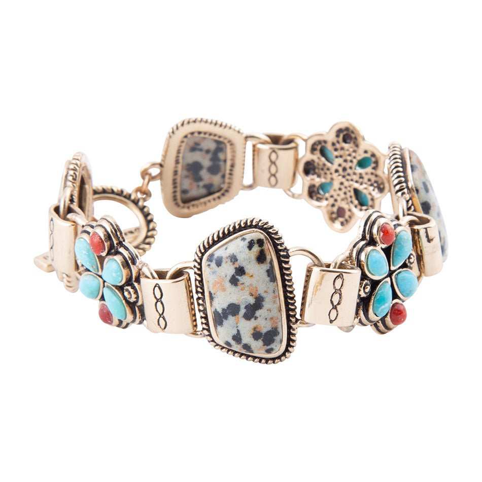 Legacy Blue Turquoise and Dalmatian Jasper Golden Bracelet - Barse Jewelry - Flyclothing LLC