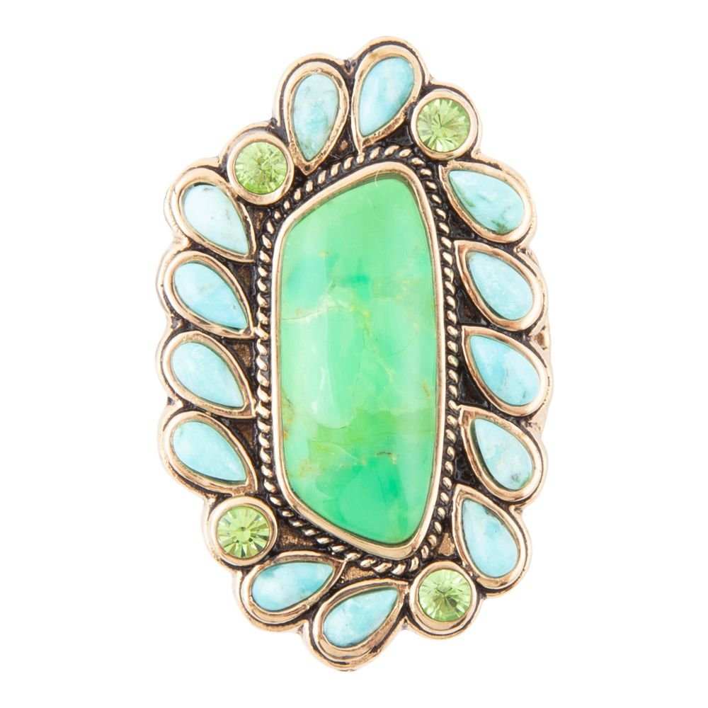 Legacy Lime Green and Blue Turquoise Golden Statement Ring - Barse Jewelry - Flyclothing LLC