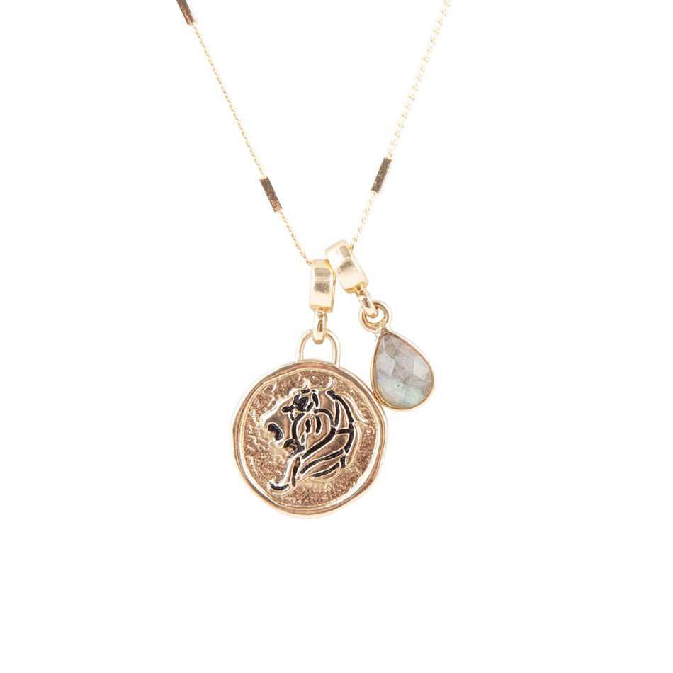 Leo - Zodiac Gray Labradorite Golden Charm Necklace - Barse Jewelry - Flyclothing LLC