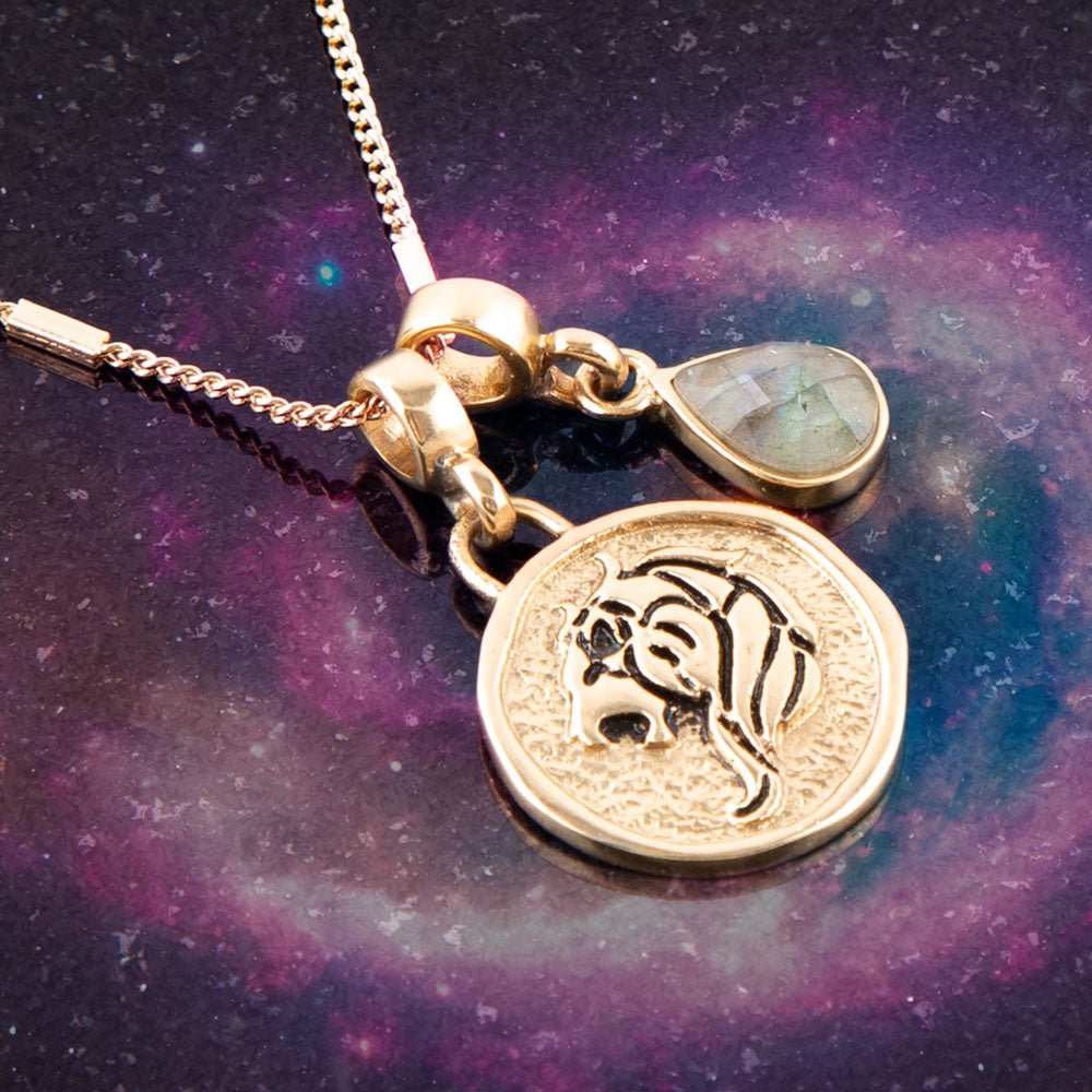 Leo - Zodiac Gray Labradorite Golden Charm Necklace - Barse Jewelry - Flyclothing LLC