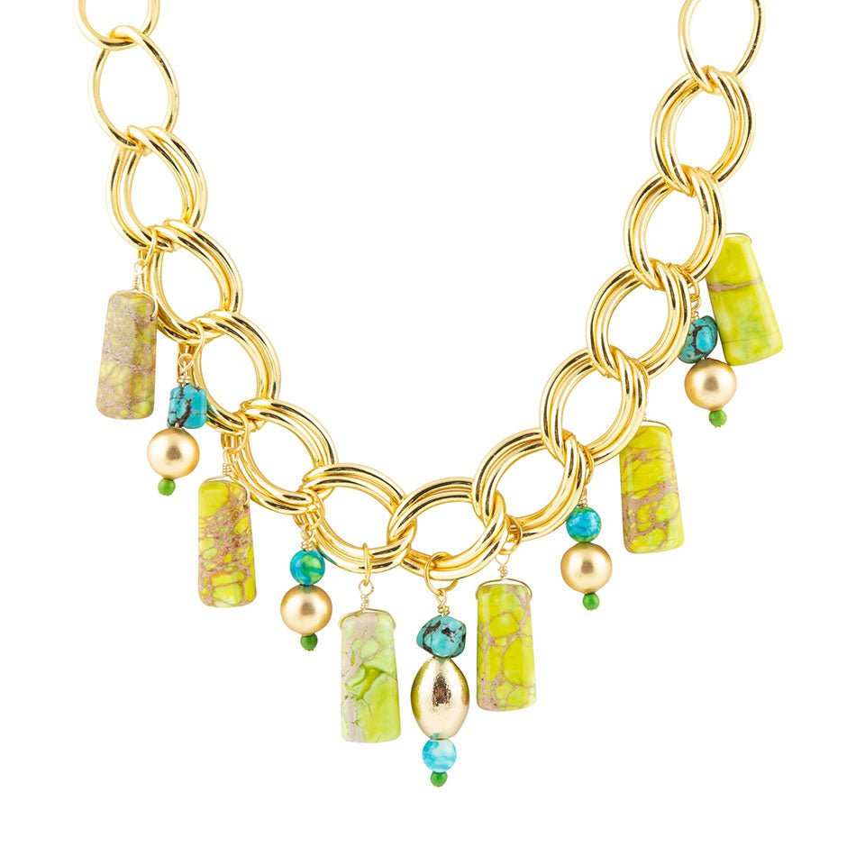 Lime Green Jasper Charm Golden Necklace - Barse Jewelry - Flyclothing LLC