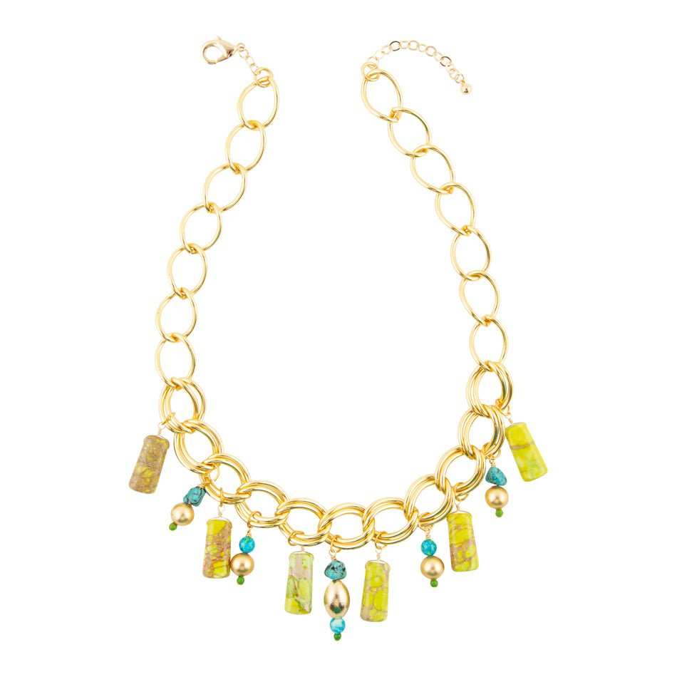 Lime Green Jasper Charm Golden Necklace - Barse Jewelry - Flyclothing LLC