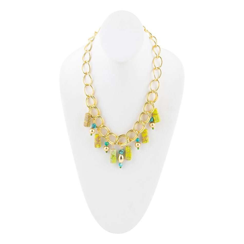 Lime Green Jasper Charm Golden Necklace - Barse Jewelry - Flyclothing LLC