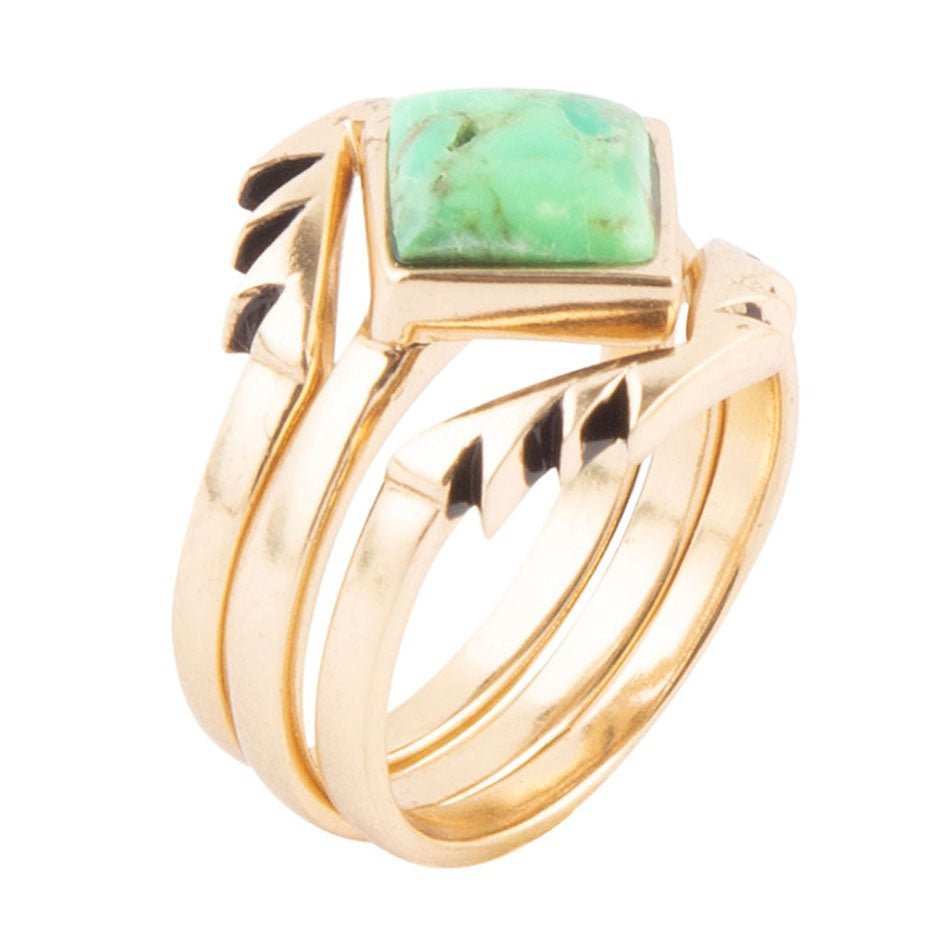 Aztec Lime Green Turquoise Golden Ring Set - Barse Jewelry - Flyclothing LLC