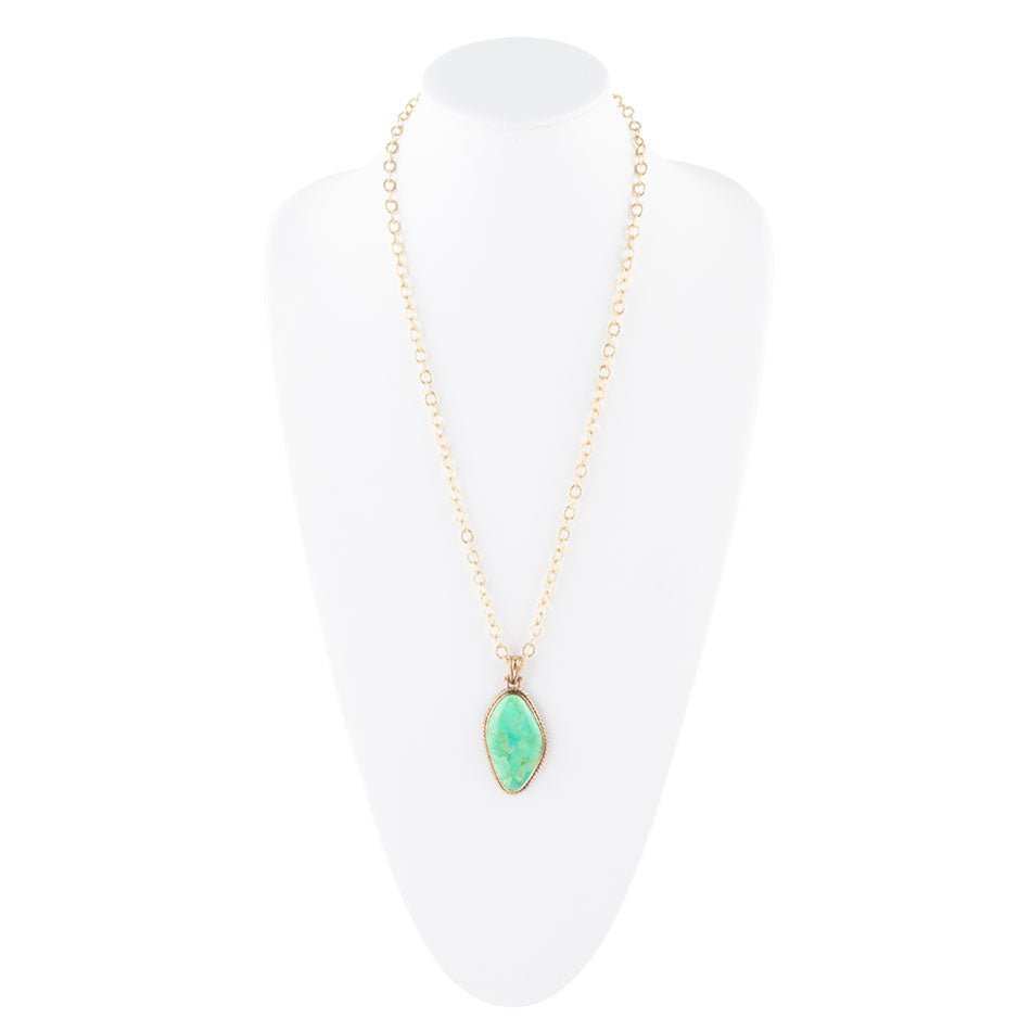 Lime Green Turquoise Boulder Golden Pendant Necklace - Barse Jewelry - Flyclothing LLC