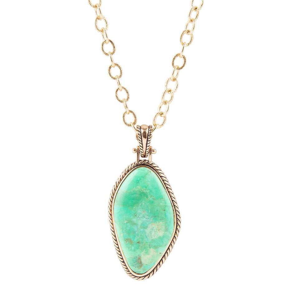 Lime Green Turquoise Boulder Golden Pendant Necklace - Barse Jewelry - Flyclothing LLC