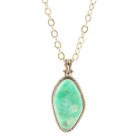 Lime Green Turquoise Boulder Golden Pendant Necklace - Barse Jewelry - Flyclothing LLC