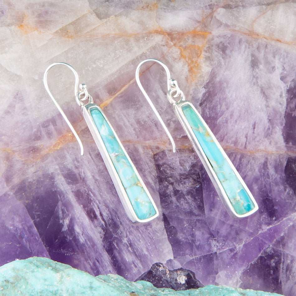 Line Blue Turquoise Sterling Silver Drop Earrings - Barse Jewelry - Flyclothing LLC